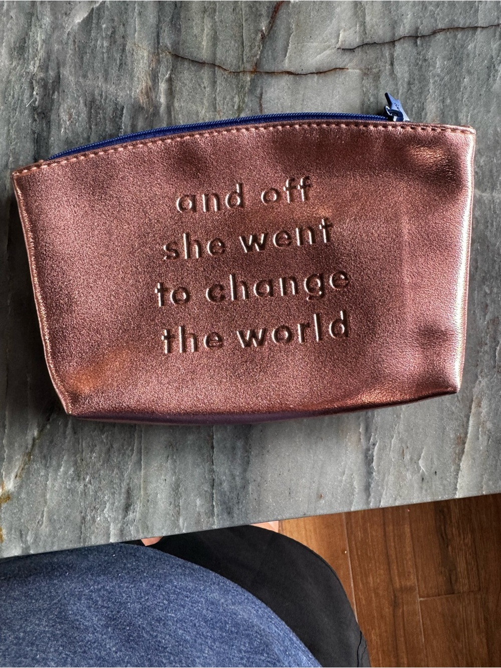 ipsy Rose Gold Metallic Cosmetic Pouch with Inspirational Text
